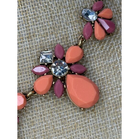 J.Crew Orange Floral Crystal Rhinestone Statement Necklace With Gold-Tone Chain - Picture 3 of 10